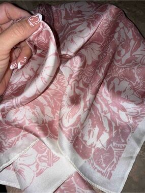 Pink and White Floral Satin Scarf